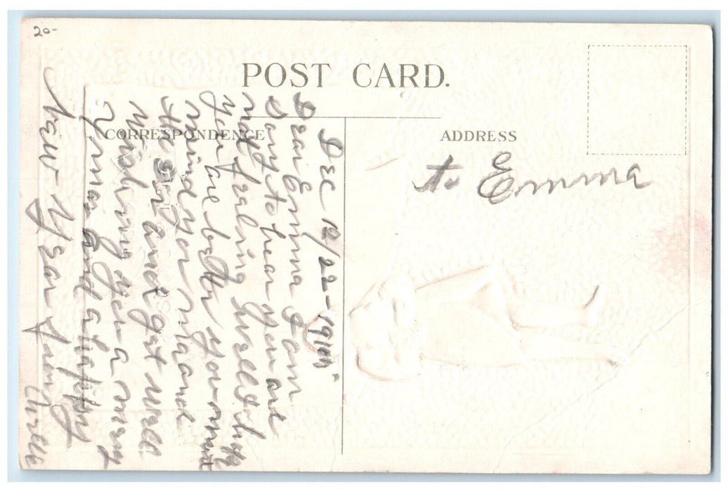 1910 Merry Christmas Standing Santa Claus Embossed Antique Postcard