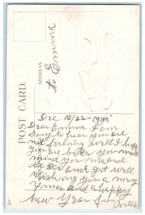 1910 Merry Christmas Standing Santa Claus Embossed Antique Postcard
