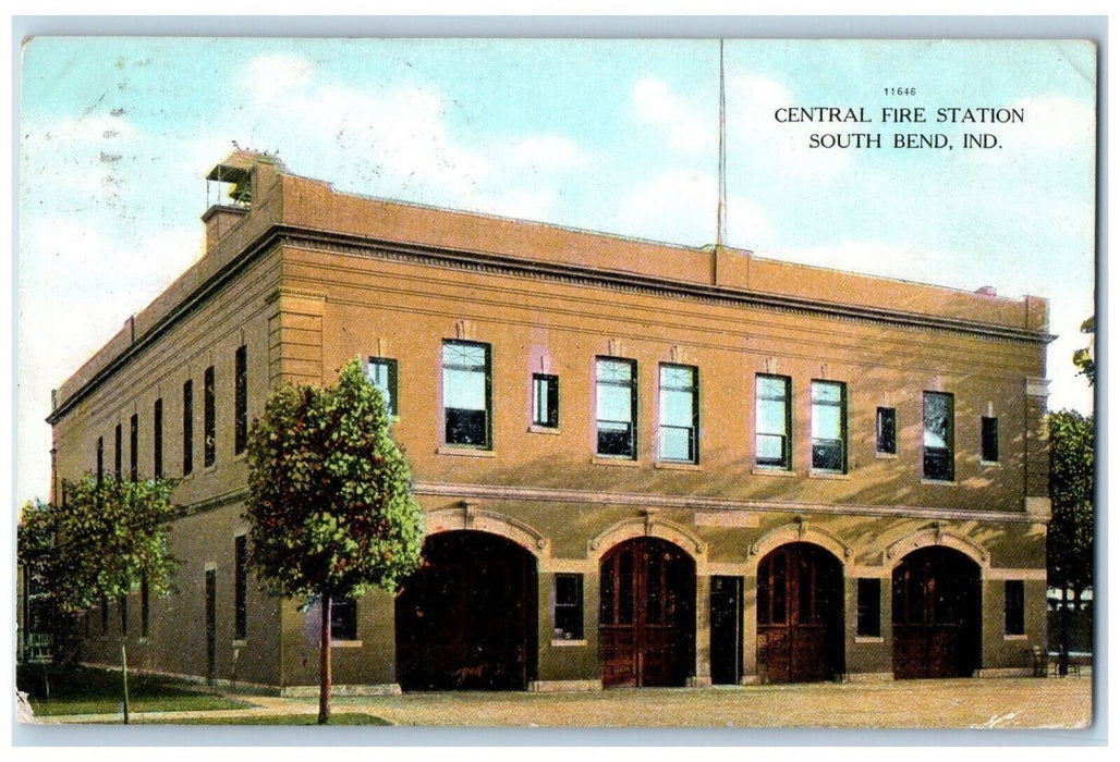 c1910 Central Fire Station South Bend Indiana IN Antique Unposted Postcard