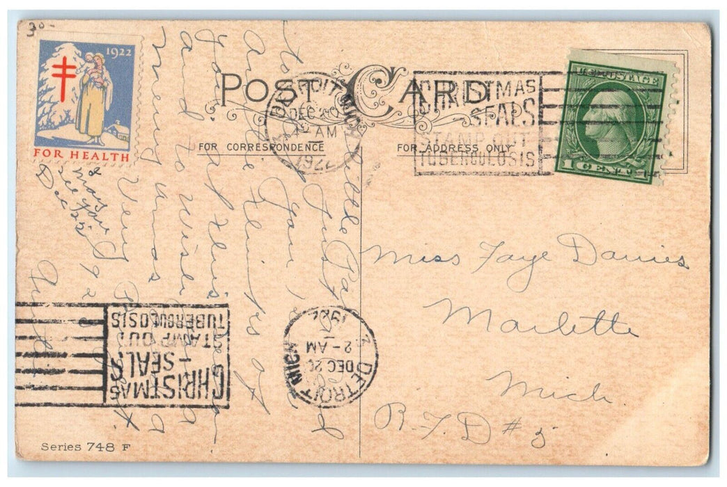 1922 Christmas Santa Claus And His Reindeer Sleigh Sack Of Toys Winter Postcard