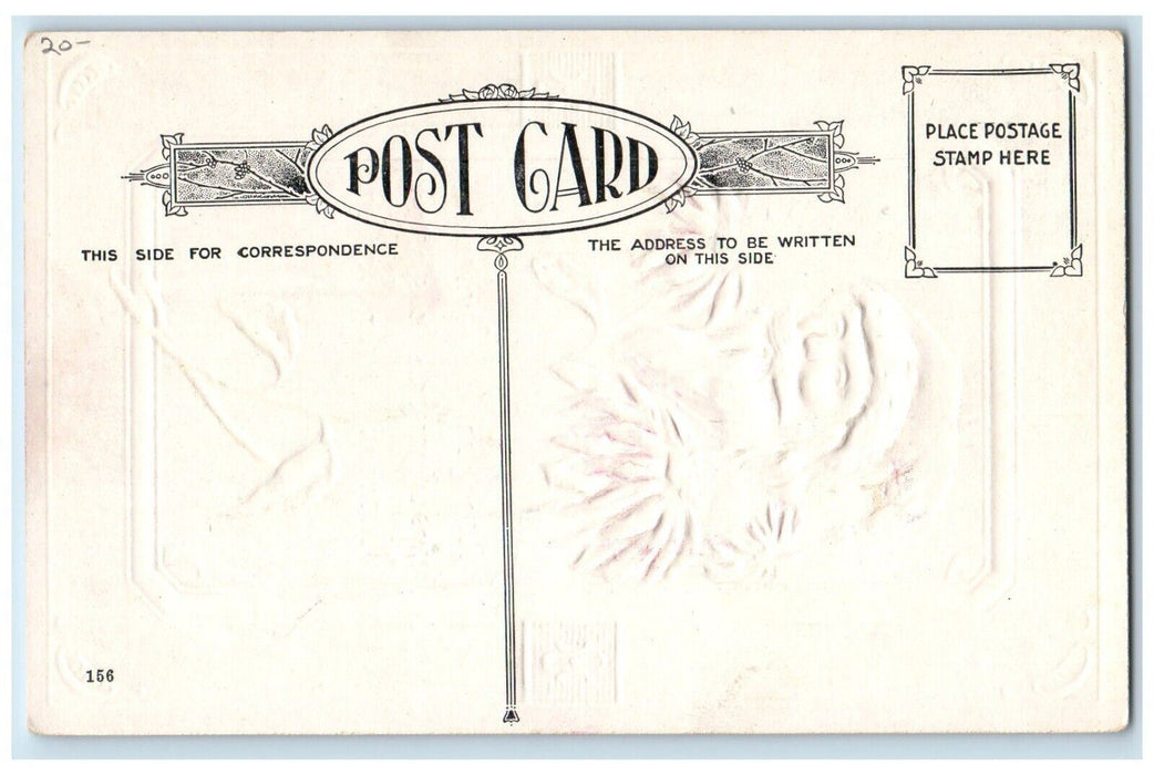 c1910's Christmas Santa Claus Pointessia Flowers Embossed Antique Postcard