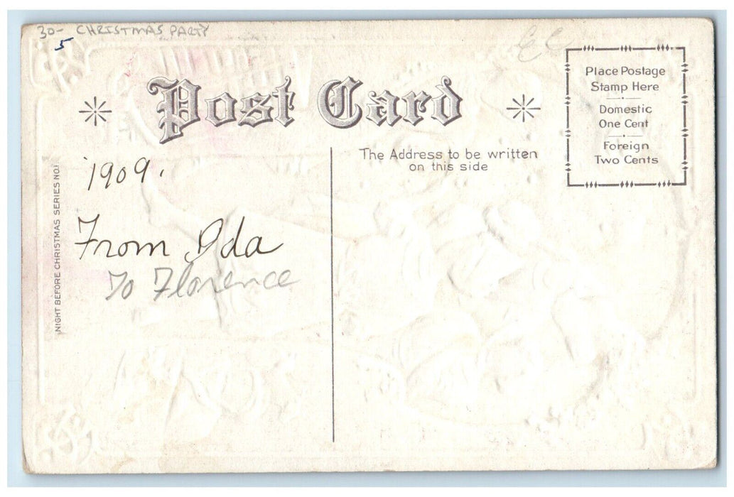 1909 Christmas Santa Claus Family Christmas Party Embossed Antique Postcard