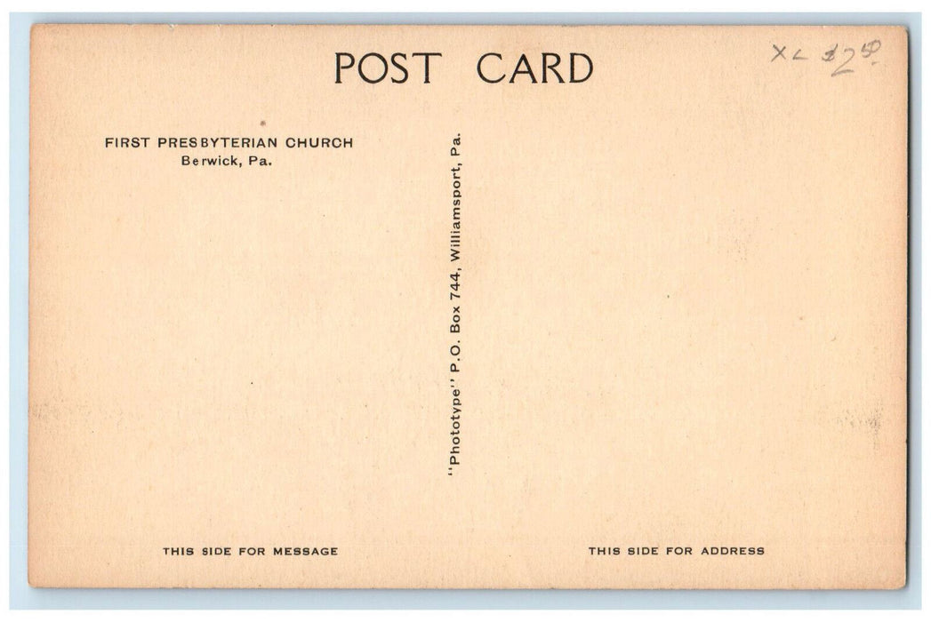 c1910 First Presbyterian Church Berwick Pennsylvania PA Unposted Postcard