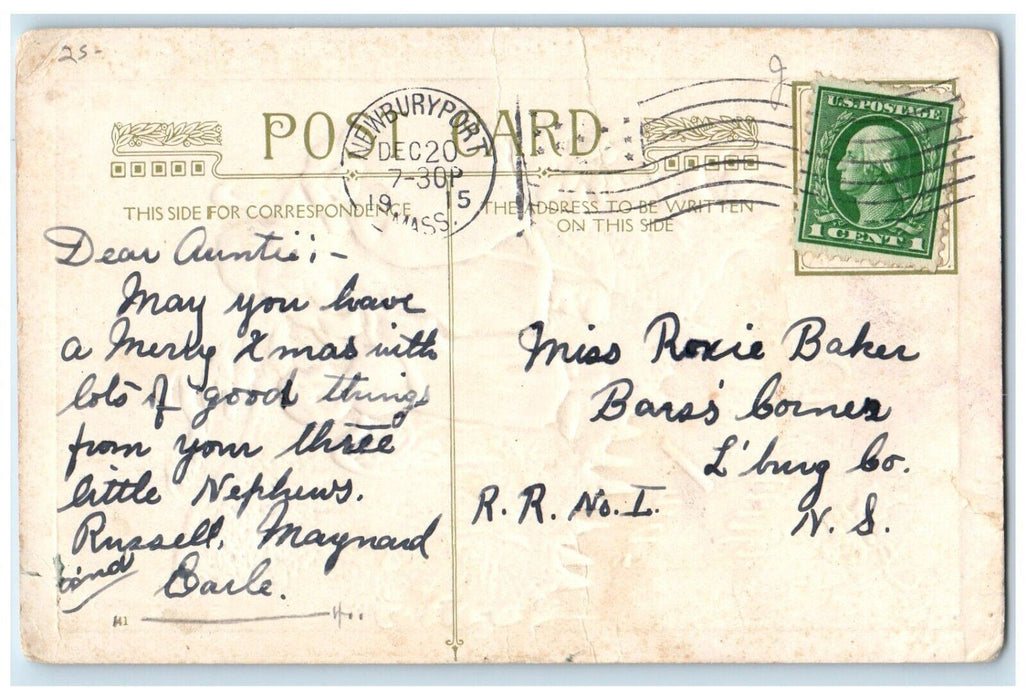 1915 Christmas Greetings Santa Claus Angel Checking List Sack Of Toys Postcard