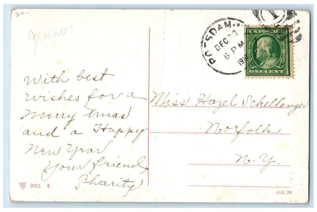 1911 Christmas Pretty Angel Curly Hair Pine Tree Winter Snow Antique Postcard