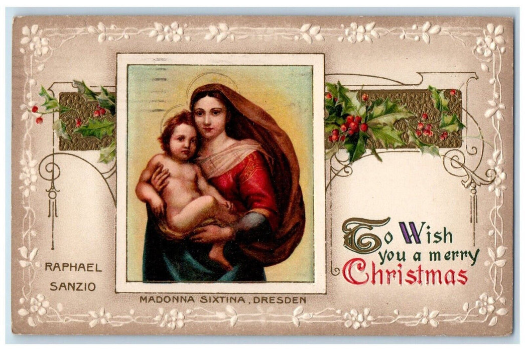 Christmas Raphael Sanzio Madonna Sixtina Dresden Religious Winsch Back Postcard