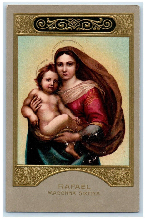 1909 Christmas Raphael Sixtina Dresden Religious Winsch Back Embossed Postcard
