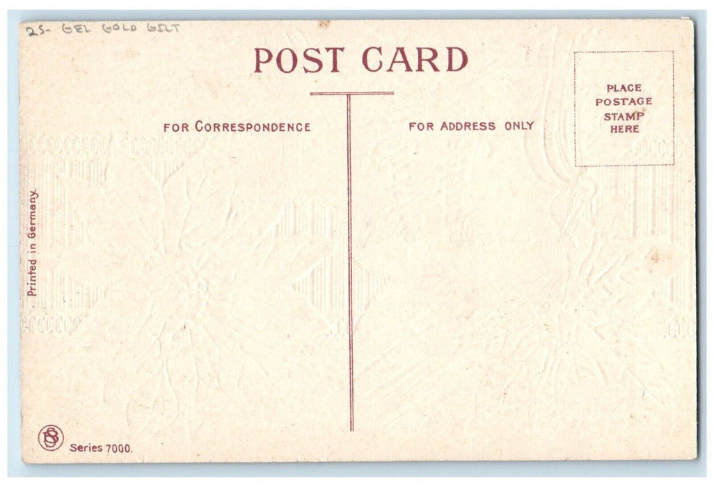 c1910's Christmas Greetings Pointessia Flowers Gel Gold Gilt Embossed Postcard