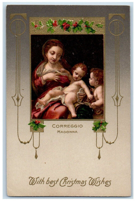 1961 Christmas Correggio Madonna Religious Winsch Back Embossed Antique Postcard