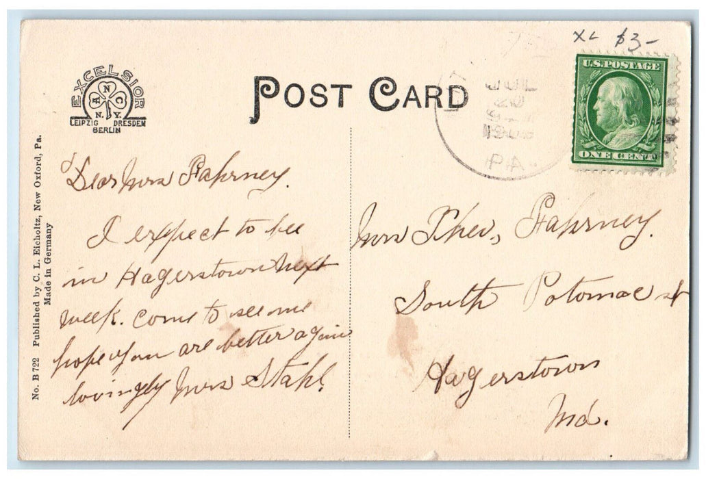 1909 Methodist Lutheran Reformed Churches Littlestown Pennsylvania PA Postcard