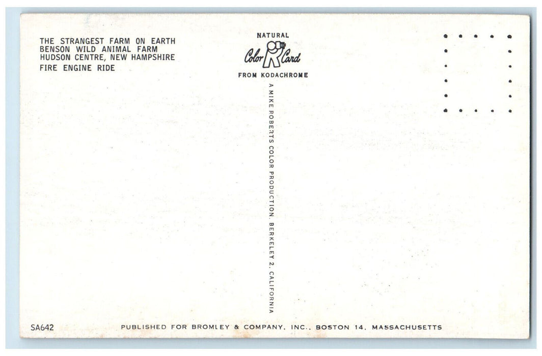 c1960's Benson Wild Animal Farm Hudson Centre New Hampshire NH Postcard
