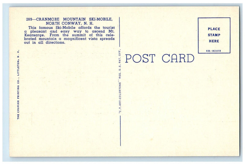 c1950's Cranmore Mountain Ski-Mobile North Conway New Hampshire NH Postcard