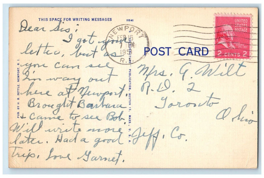 1951 Sailing Ship Scene, Newport Harbor Newport Rhode Island RI Postcard