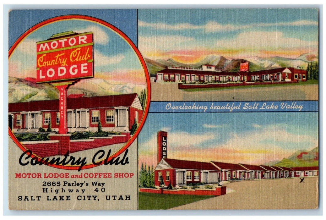 c1950's Motor Country Club Lodge and Coffee Shop Salt Lake City UT Postcard