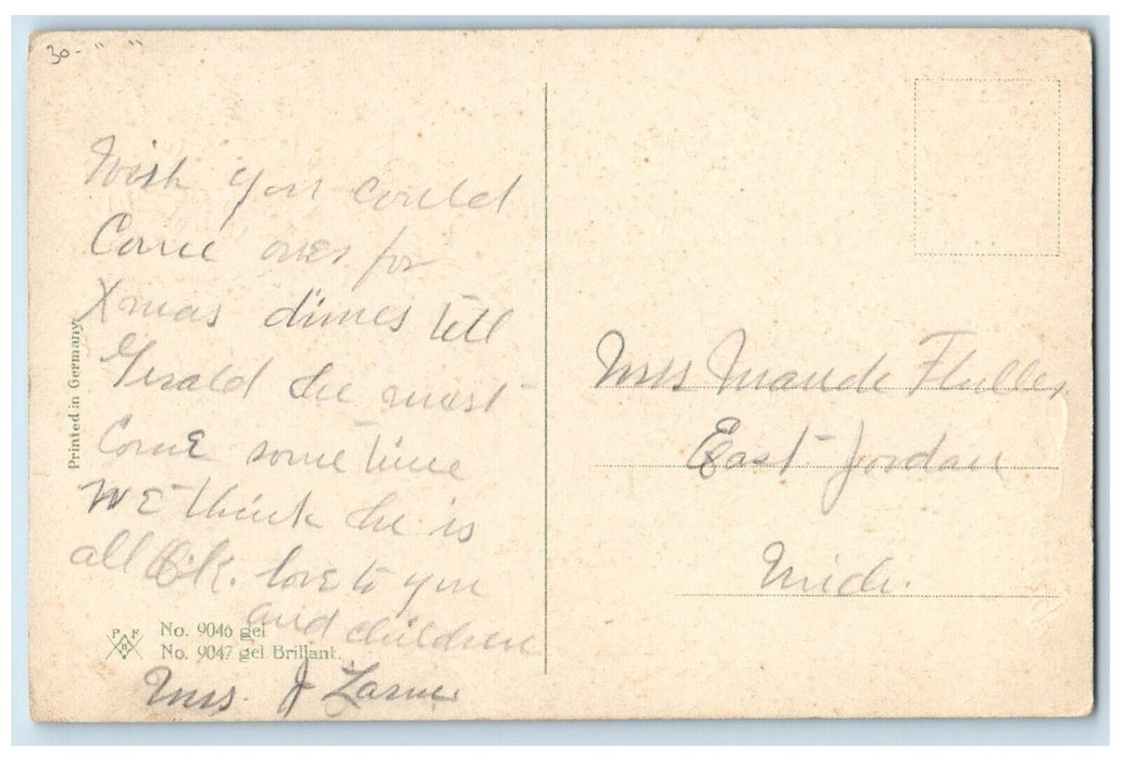 c1910's Christmas Greetings Pine Tree Winter Gel Gold Gilt Embossed Postcard