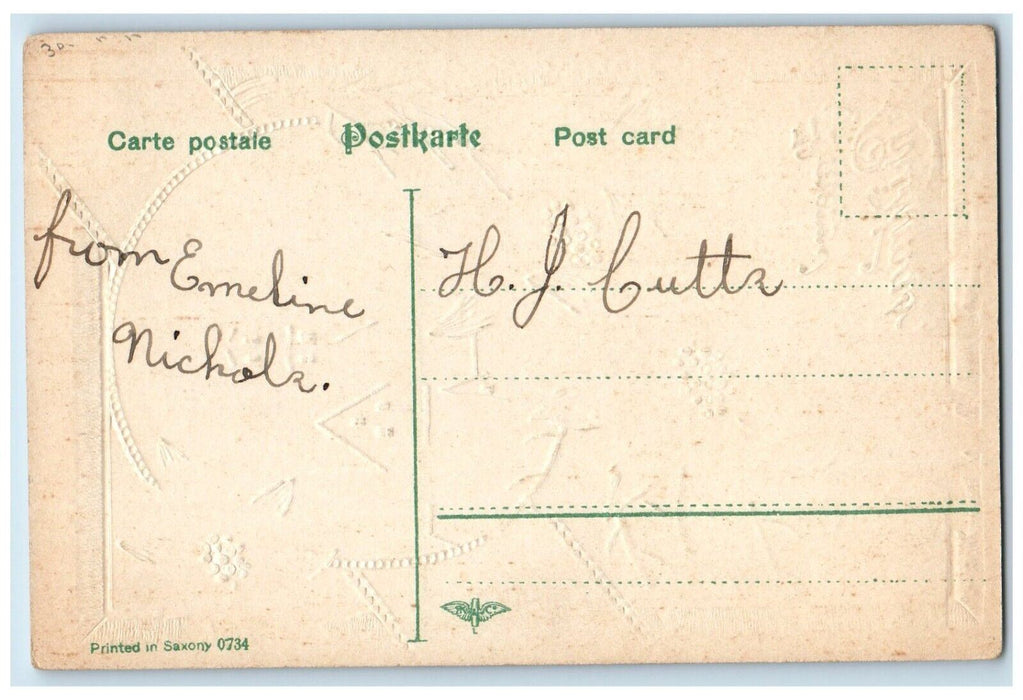 c1910's Christmas Pointessia Flowers Gel Gold Gilt Embossed Antique Postcard