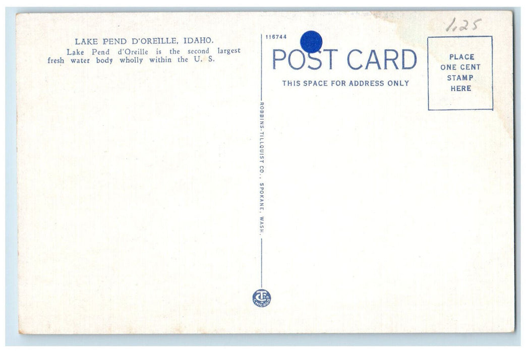 c1930's Cottage Pearl Warren Islands Lake Pend D'Oreille Idaho ID Postcard