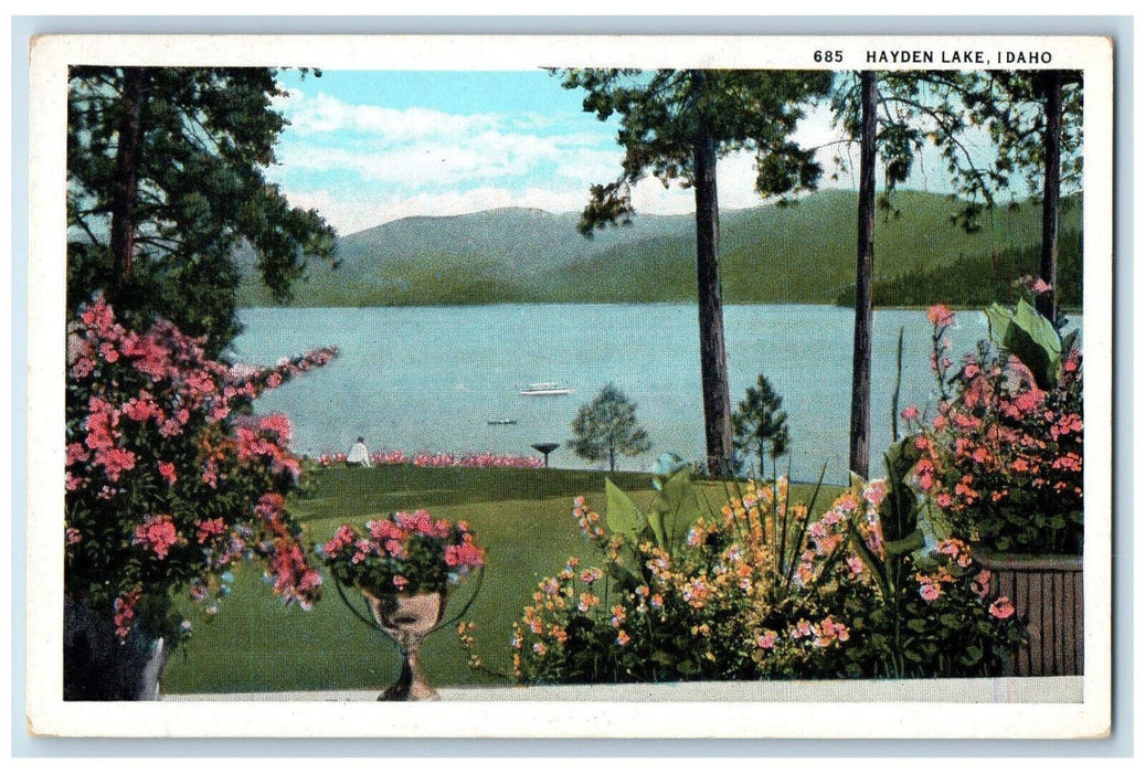 c1930's Flower Arrangement Boat Hayden Lake Idaho ID Vintage Unposted Postcard