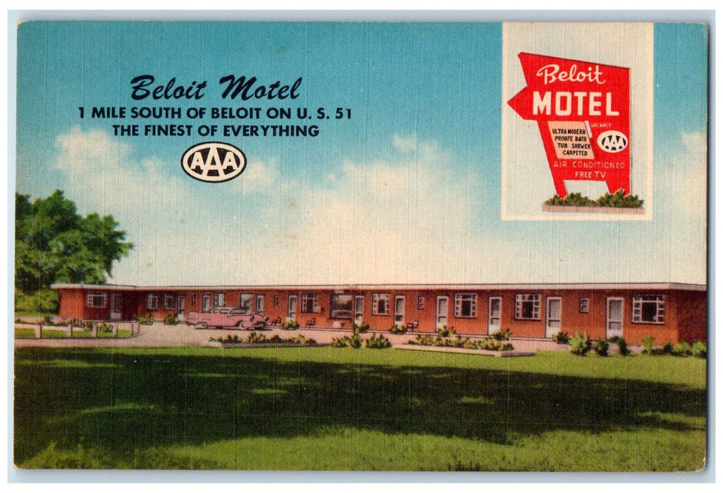 c1950's View of Beloit Motel Beloit Wisconsin WI Unposted Vintage Postcard