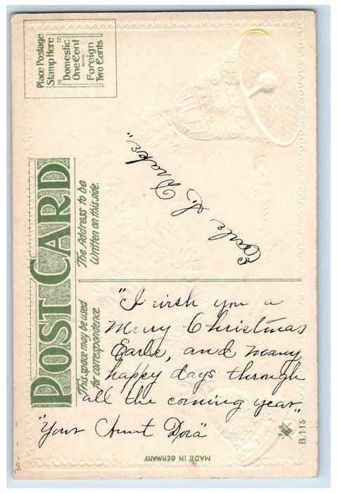 c1910's Christmas Singing Birds Bells Holly Gel Gold Gilt Embossed Postcard