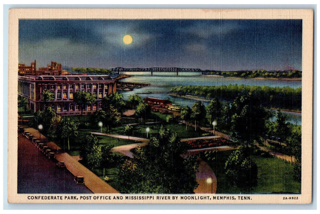 c1950's Confederate Park Post Office at Moonlight Memphis Tennessee TN Postcard