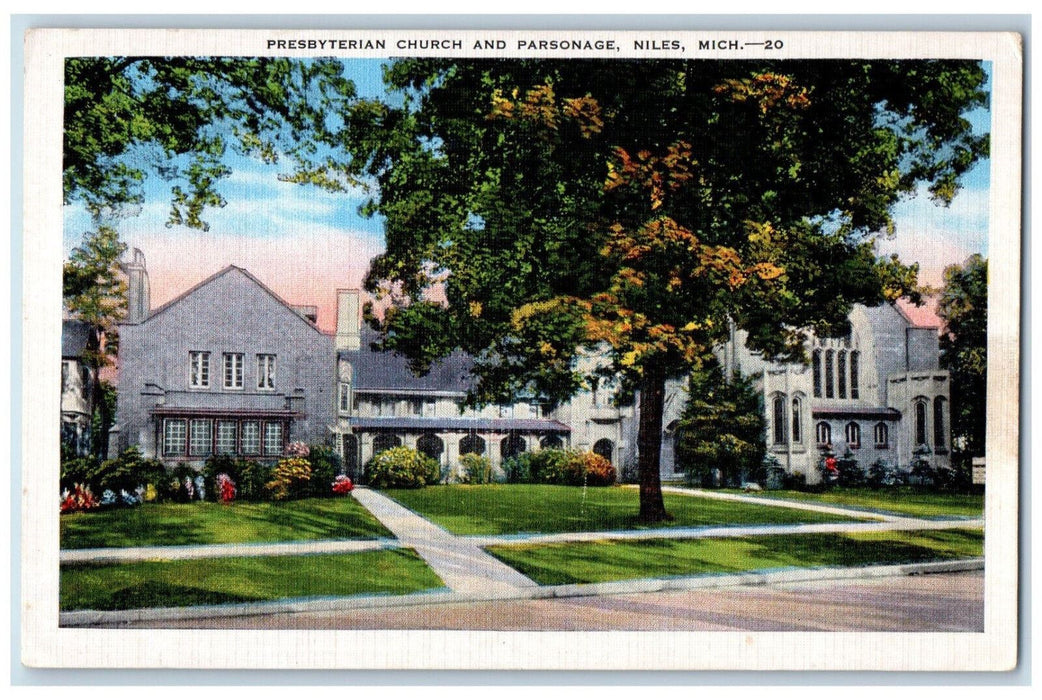 c1930's Presbyterian Church and Parsonage Niles, Michigan MI Vintage Postcard