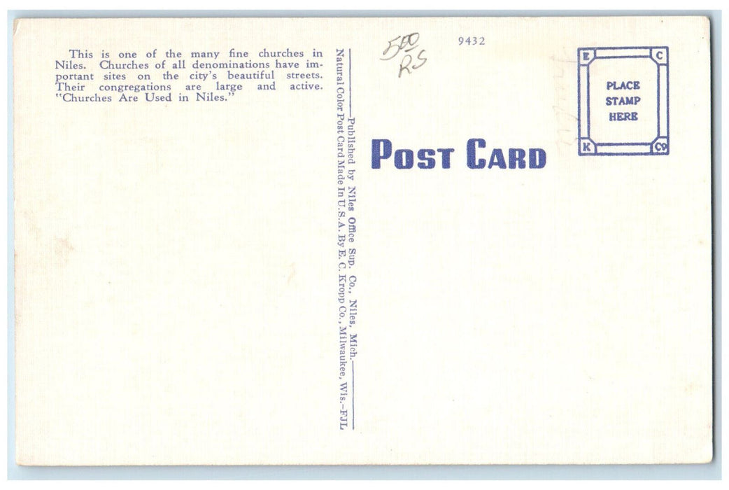 c1930's Presbyterian Church and Parsonage Niles, Michigan MI Vintage Postcard