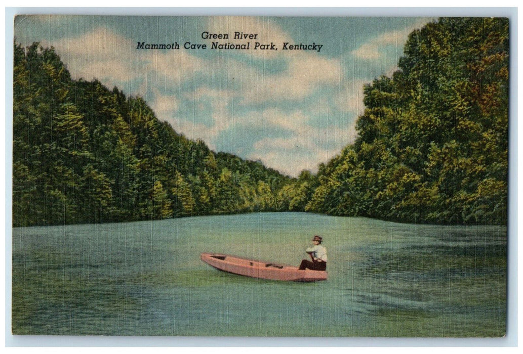 c1940's Boat Scene Green River Mammoth Cave National Park Kentucky KY Postcard