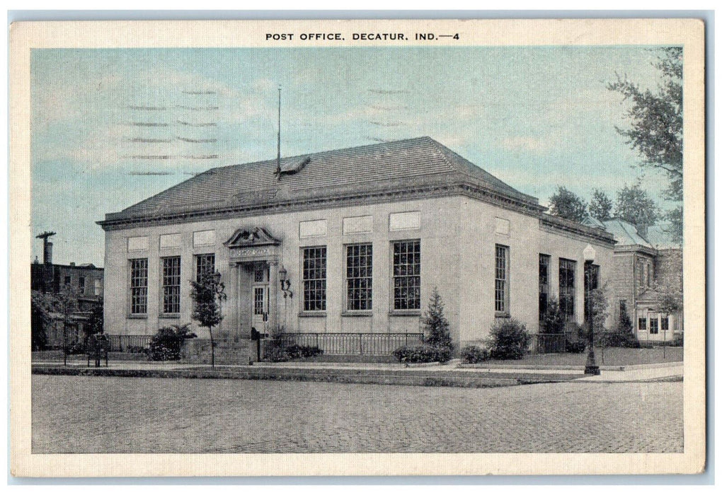 1937 Entrance to Post Office Decatur Indiana IN Posted Vintage Postcard