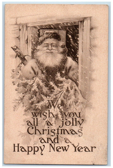 1912 Christmas Happy New Year Santa Claus Winter Snow Posted Antique Postcard