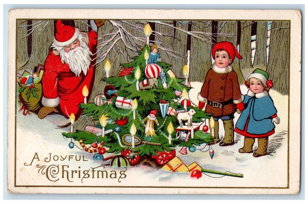 Christmas Santa Claus Hiding Children Christmas Tree Toys Candles Postcard