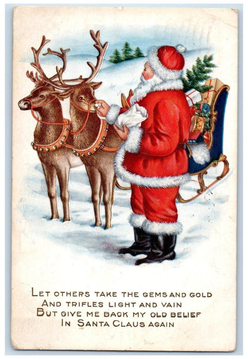 c1910's Christmas Santa Claus Reindeer Toys Winter Snow Boston MA Postcard