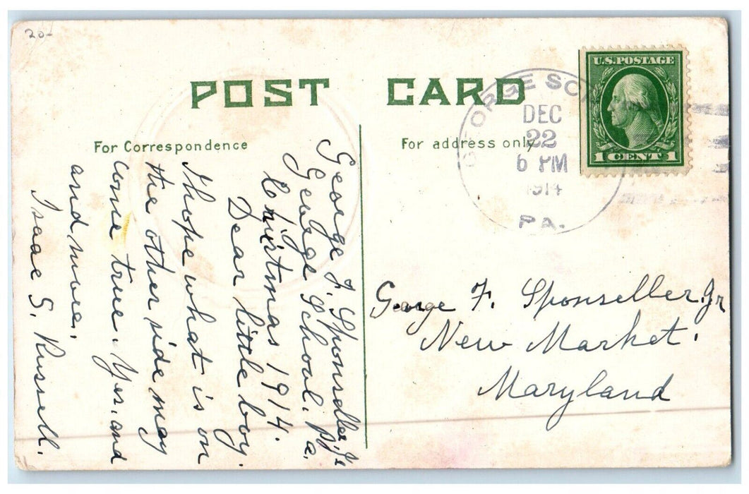 1914 Christmas Santa Claus Writing List Holly Embossed Posted Antique Postcard