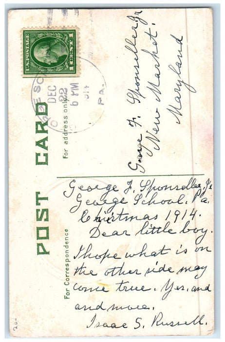 1914 Christmas Santa Claus Writing List Holly Embossed Posted Antique Postcard