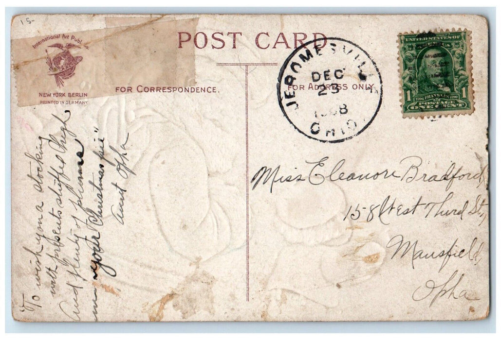 1908 Christmas Santa Claus Boy Sack Of Toys Ellen Clapsaddle Embossed Postcard
