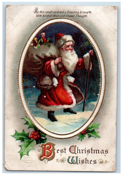 c1910's Christmas Santa Claus Sack Of Toys Clapsaddle (?) Embossed Postcard