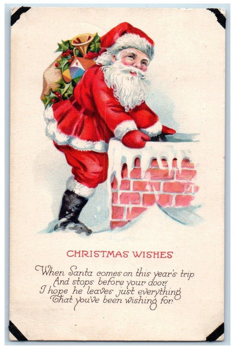 1929 Christmas Santa Claus Sack Of Toys Chimney Winter Gouverneur NY Postcard