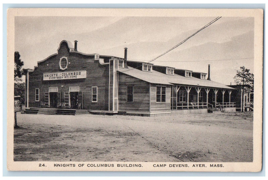 c1920's Knights of Columbus Building Camp Devens Ayer Massachusetts MA Postcard