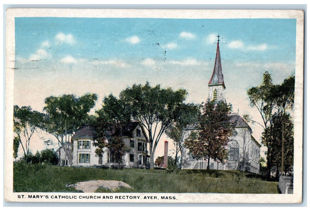 1920 St. Mary's Catholic Church and Rectory Ayer Massachusetts MA Postcard