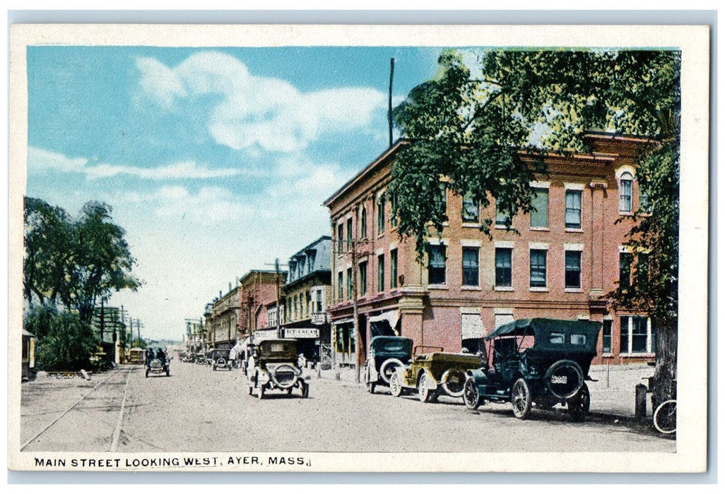 c1920's Main Street Looking West Ice Cream Ayer Massachusetts MA Postcard