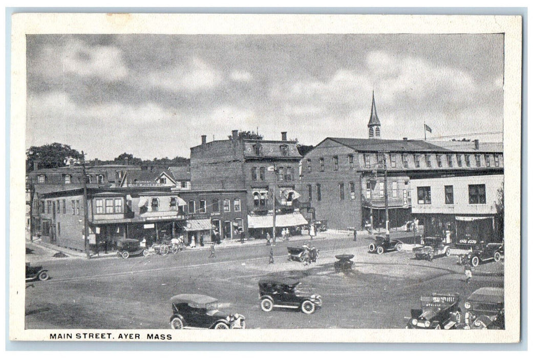 c1920's Business Section Cars Main Street Ayer Massachusetts MA Postcard