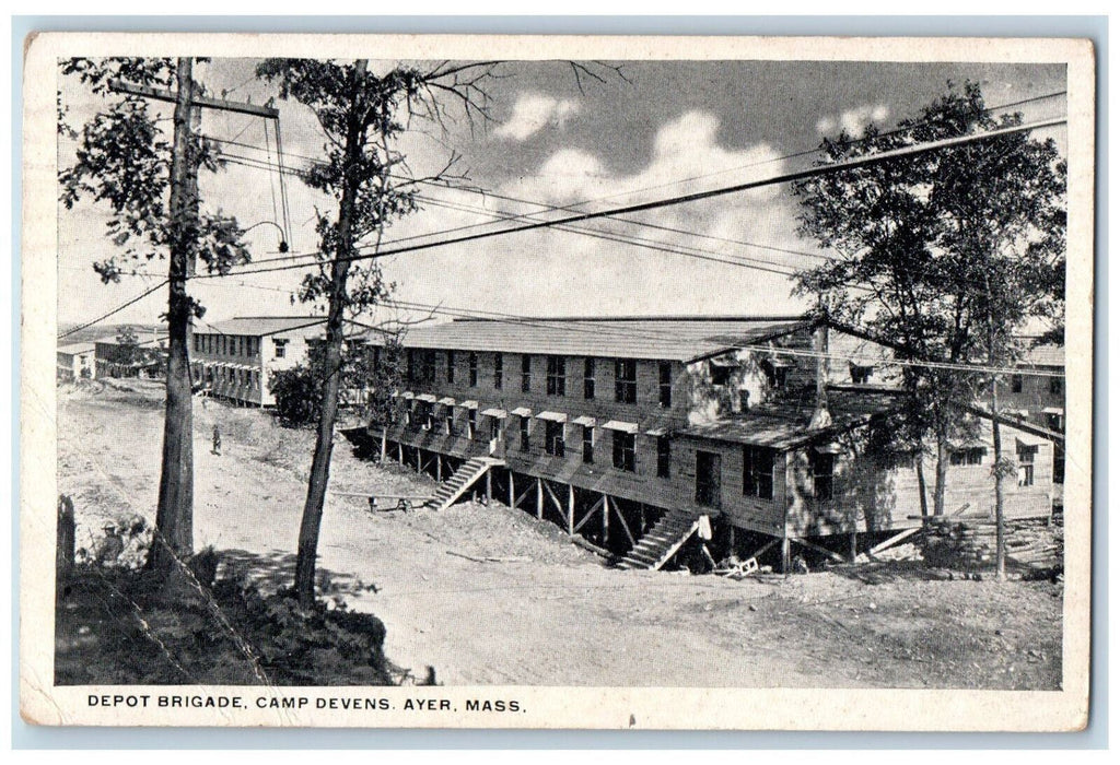 1917 Depot Brigade Camp Devens Ayer Massachusetts MA Antique Posted Postcard
