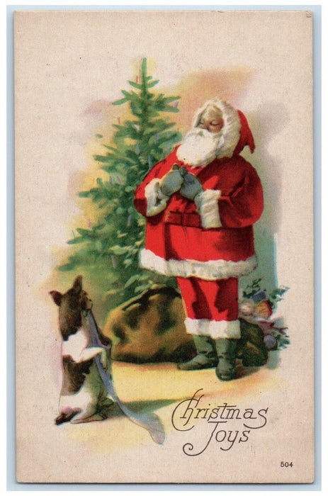 c1910's Christmas Santa Claus Dog Doing Tricks Unposted Antique Postcard