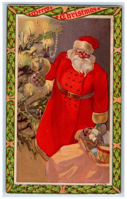 c1905 Christmas Santa Claus Decorating Christmas Tree Ball Sack Of Toys Postcard