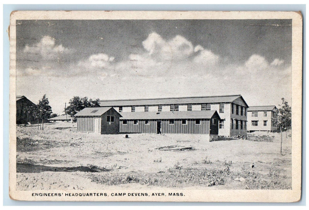 1917 Engineers Headquarters Camp Devens Ayer Massachusetts MA Postcard