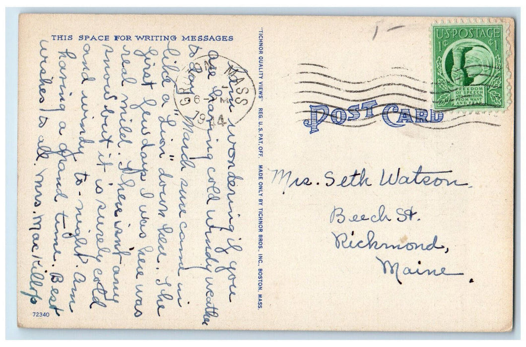 1944 Community Hospital Ayer Massachusetts MA Vintage Posted Postcard