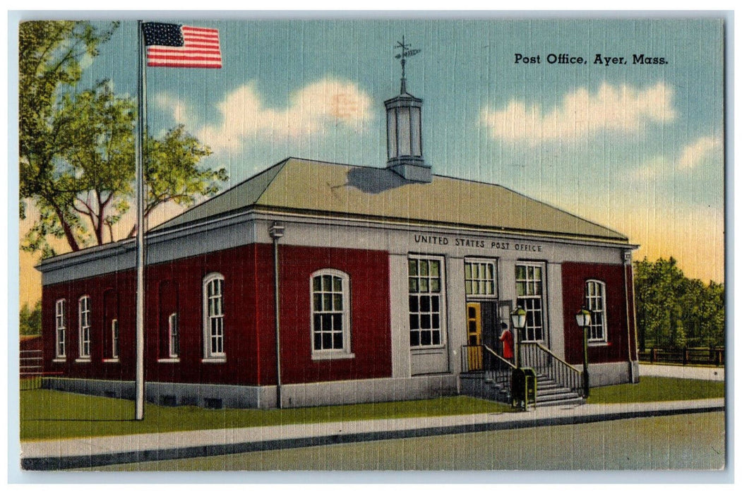 1943 Entrance View, Post Office Ayer Massachusetts MA Vintage Posted Postcard