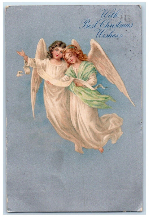 1905 Christmas Two Girls Angels Cherub Floating Posted Antique Postcard