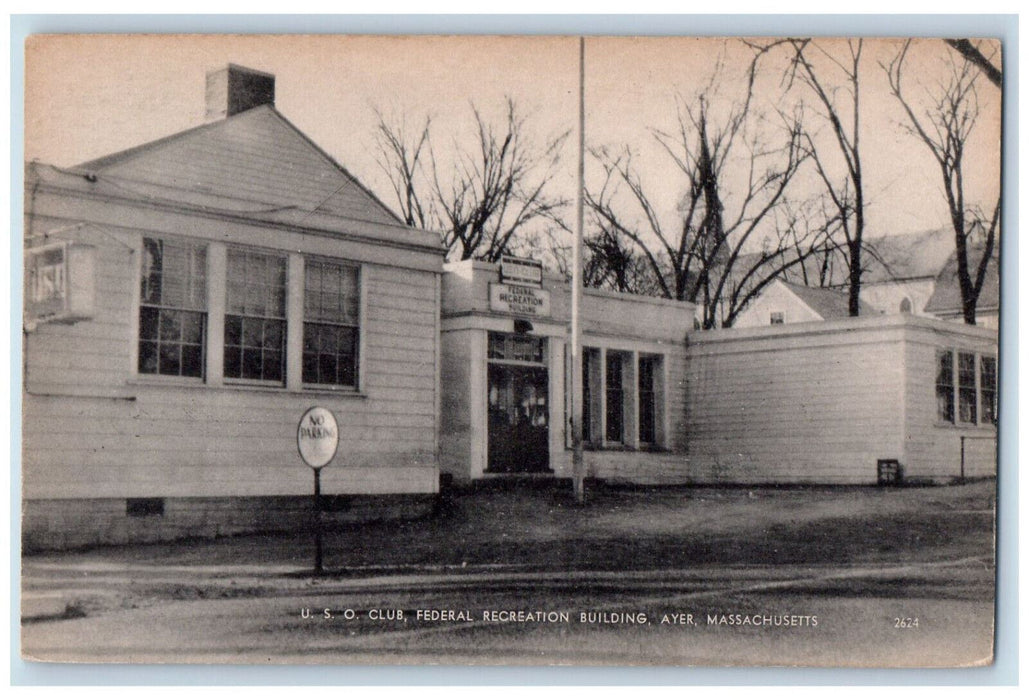 c1950's U.S. O. Club Federal Recreation Building Ayer Massachusetts MA Postcard