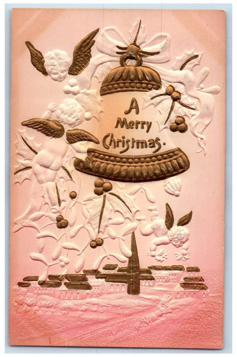 1908 Christmas Bare Butt Floating Angels Head Embossed Posted Antique Postcard